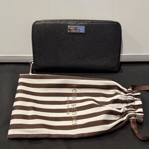 Henri Bendel Textured Black Wallet with Striped Pouch